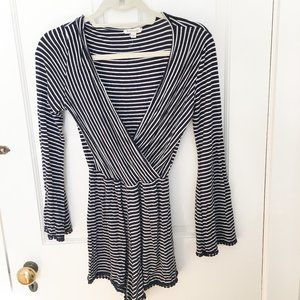 Rolla Coaster Striped Long Sleeve PomDetail Romper